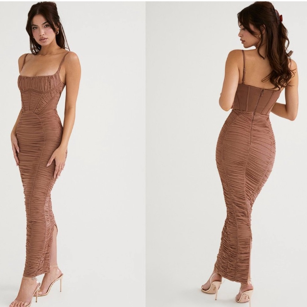 HOUSE OF CB Lilian Mocha Corset Maxi Dress Size Medium